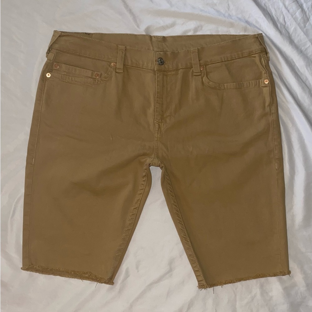 True Religion Ricky Distressed Denim Gold Shorts